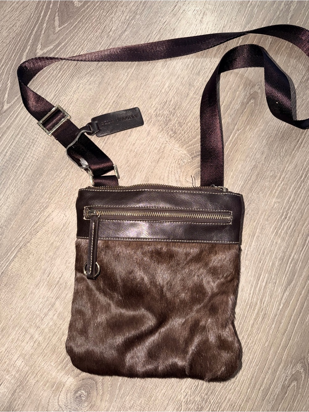 Aqua Madonna Brown Haircalf Crossbody Bag